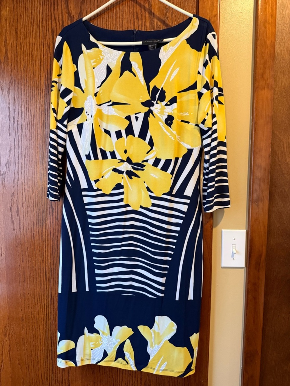 Frank Lyman Design Navy and Yellow Floral Sheath Dress